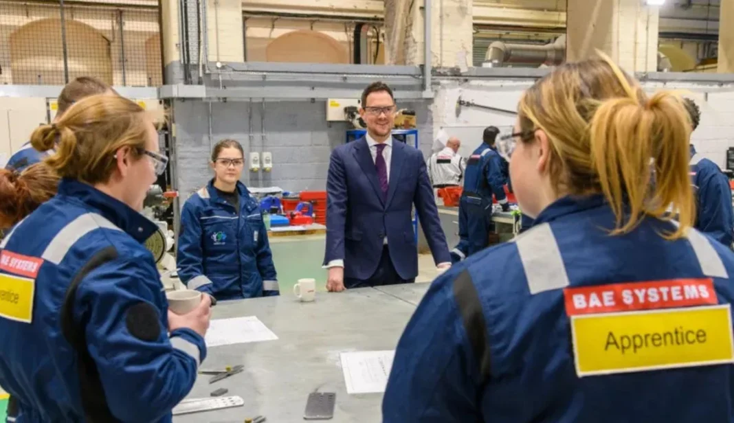 Portsmouth South MP Stephen Morgan with apprentices